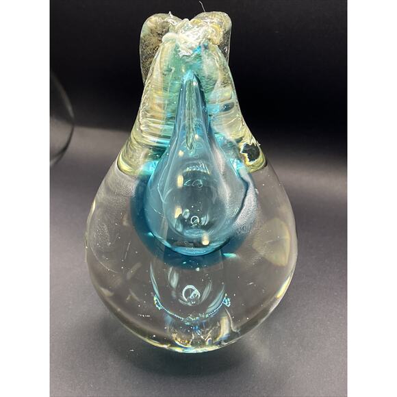 Vtg Chalet Canada Art Glass Blue Gold Clear MCM Paperweight Pear PLEASE READ - Picture 11 of 16